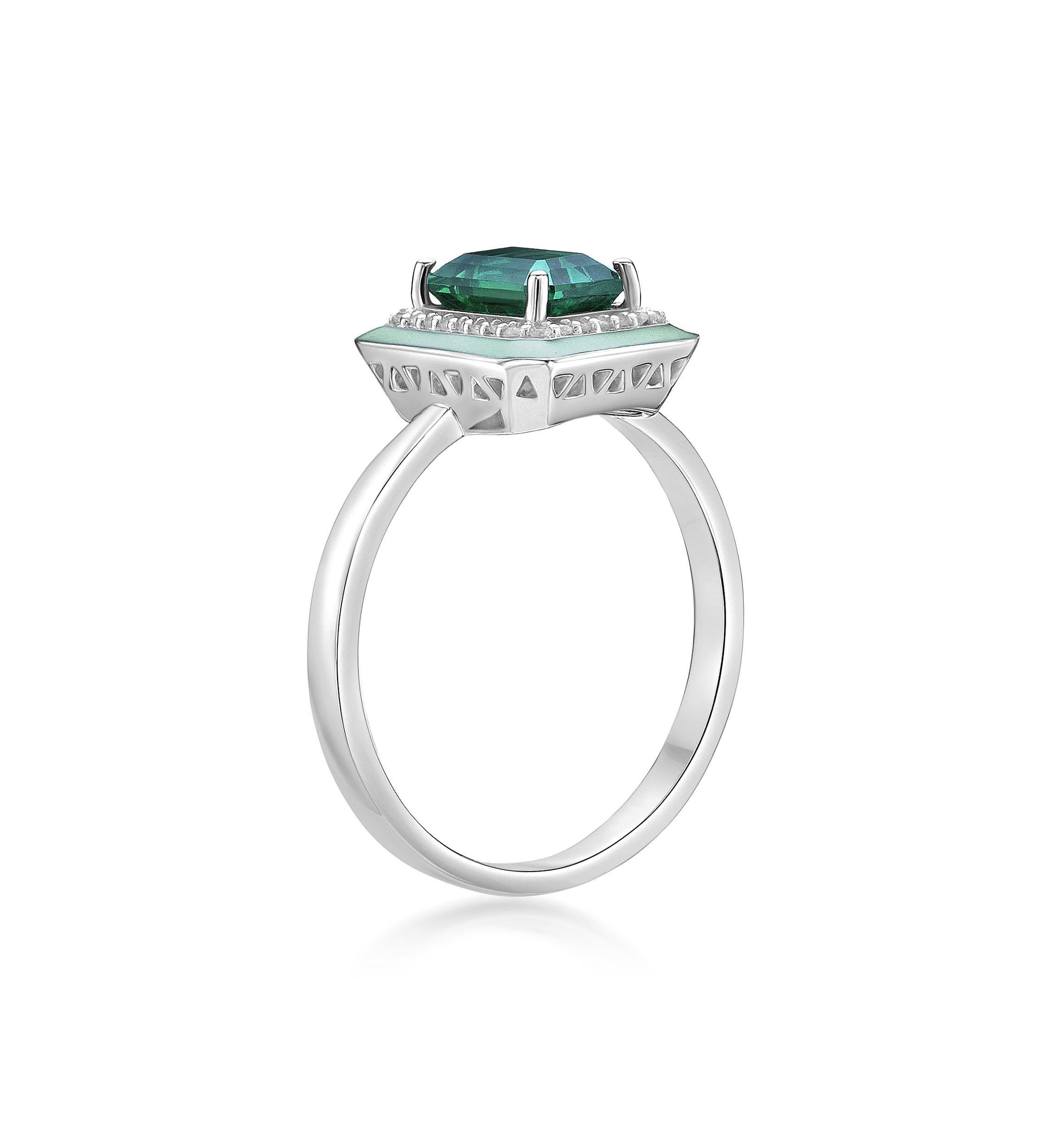Lab Created 2 ct. t.w. Created Emerald Ring in Gold Plated Sterling Silver with Green Enamel