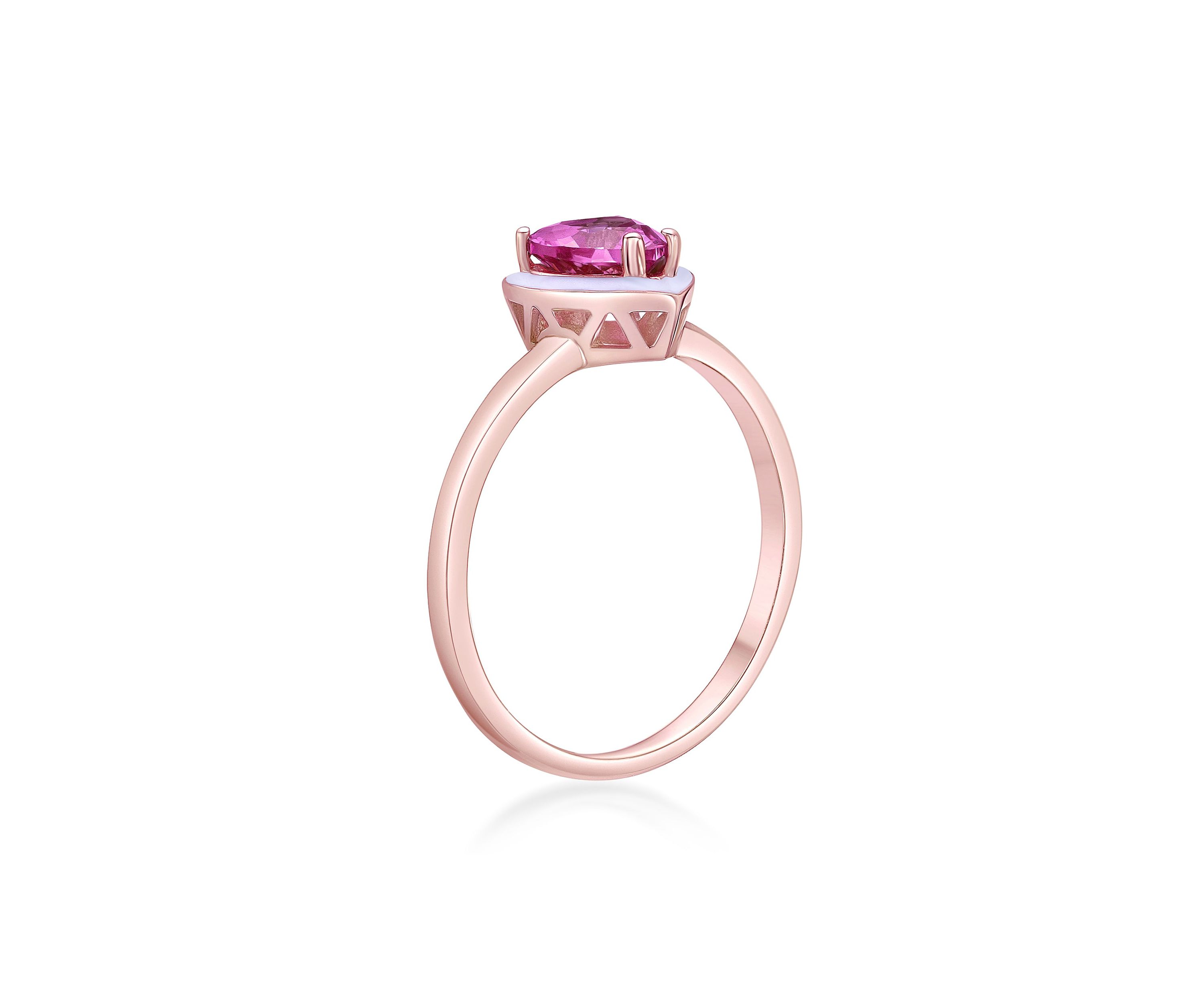 Lab Created 1 ct. t.w. Created Pink Sapphire Ring in Sterling Silver with White Enamel