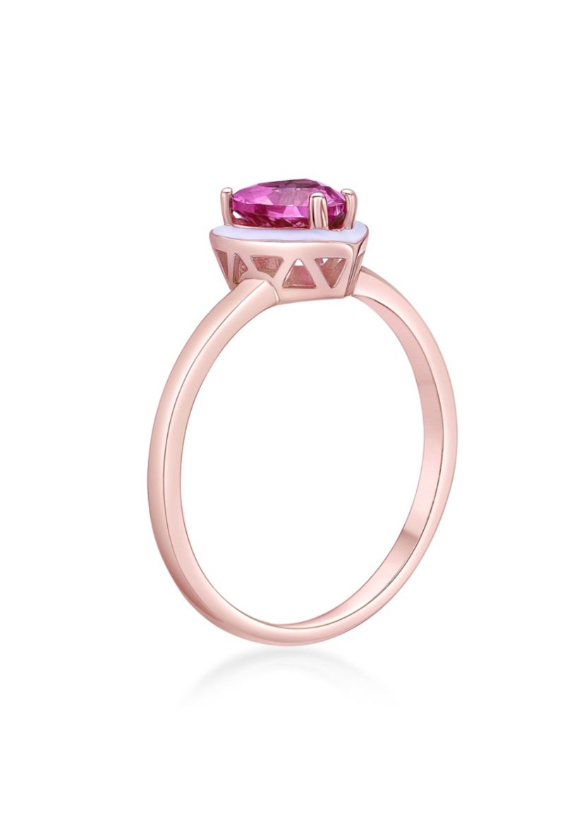 Lab Created 1 ct. t.w. Created Pink Sapphire Ring in Sterling Silver with White Enamel