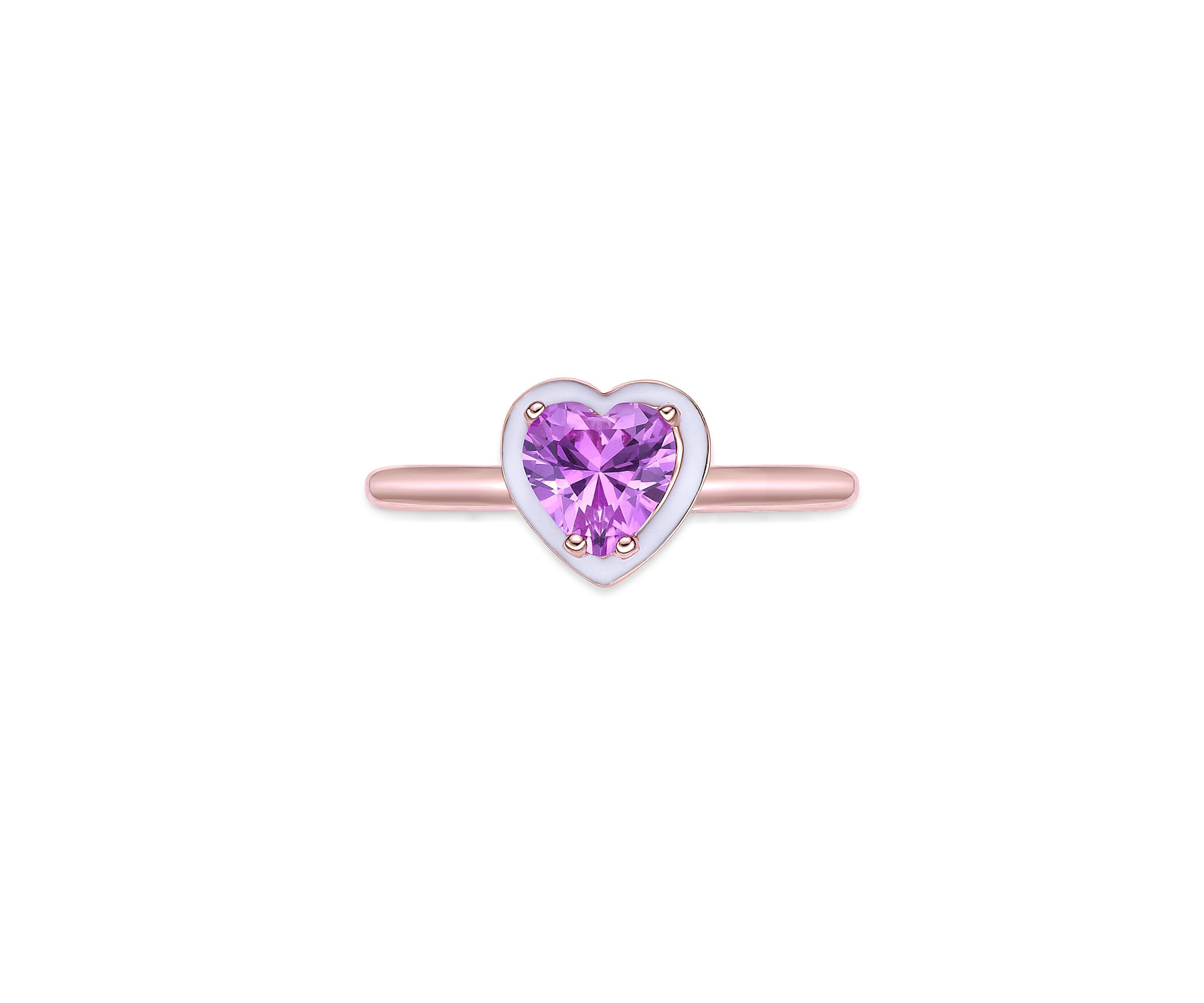 Lab Created 1 ct. t.w. Created Pink Sapphire Ring in Sterling Silver with White Enamel