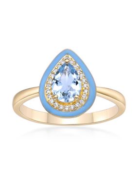 Gemminded 7/8 ct. t.w. Blue Topaz and Created White Sapphire Ring in Gold Plated Sterling Silver, Yellow, 6