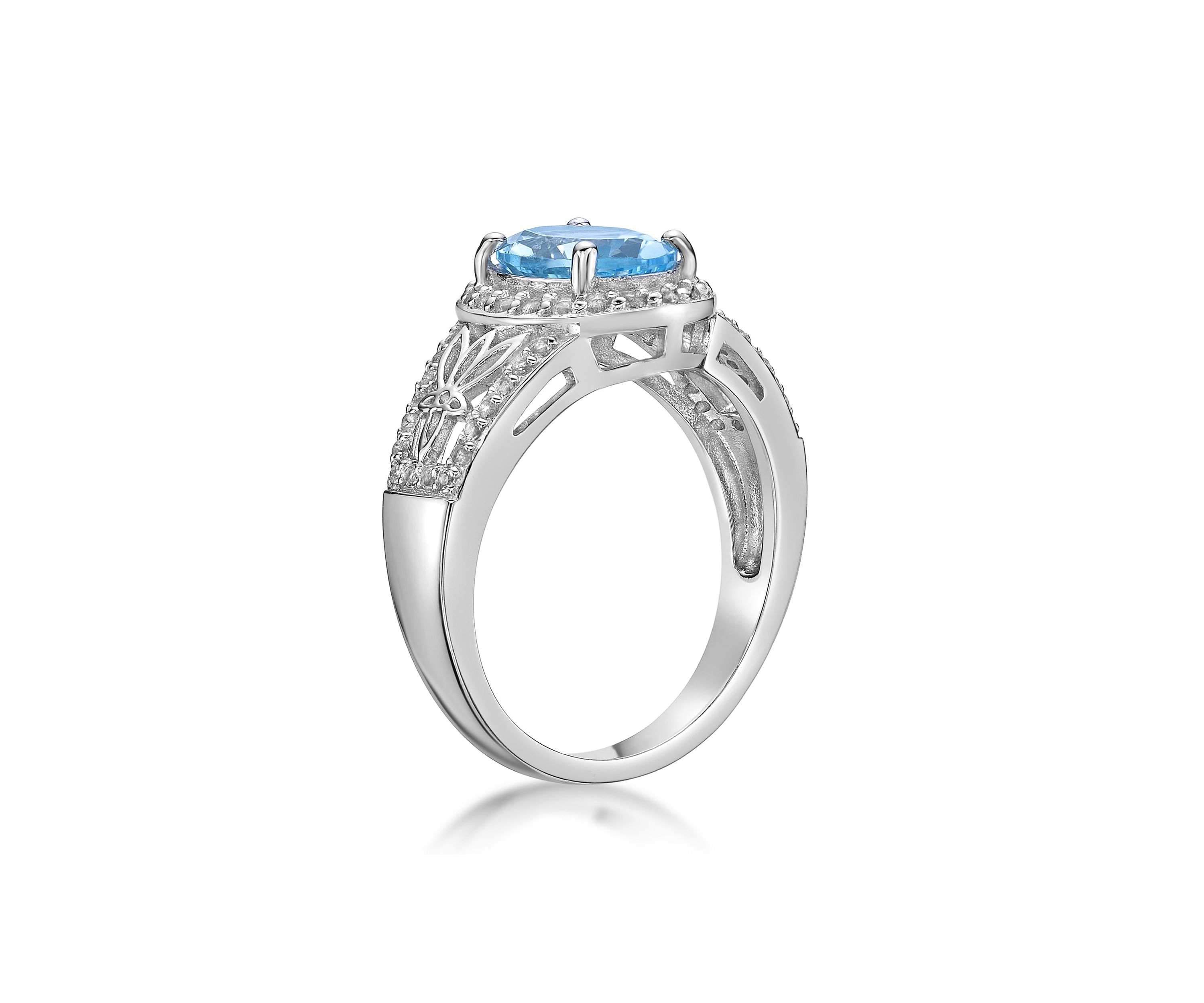 3 3/8 ct. t.w. Blue Topaz and White Topaz Ring in Sterling Silver
