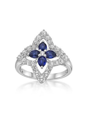 Gemminded Lab Created Created Sapphire and Created White Sapphire Ring in Sterling Silver