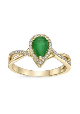 Belk & Co 3/4 ct. t.w. Emerald and 1/8 ct. t.w. Diamond Ring in 10K Gold, Yellow, 7 -  0736966891856