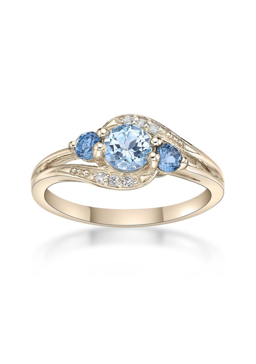 1 1/5 ct. t.w. Blue Topaz and White Topaz Ring in Gold Plated Sterling Silver