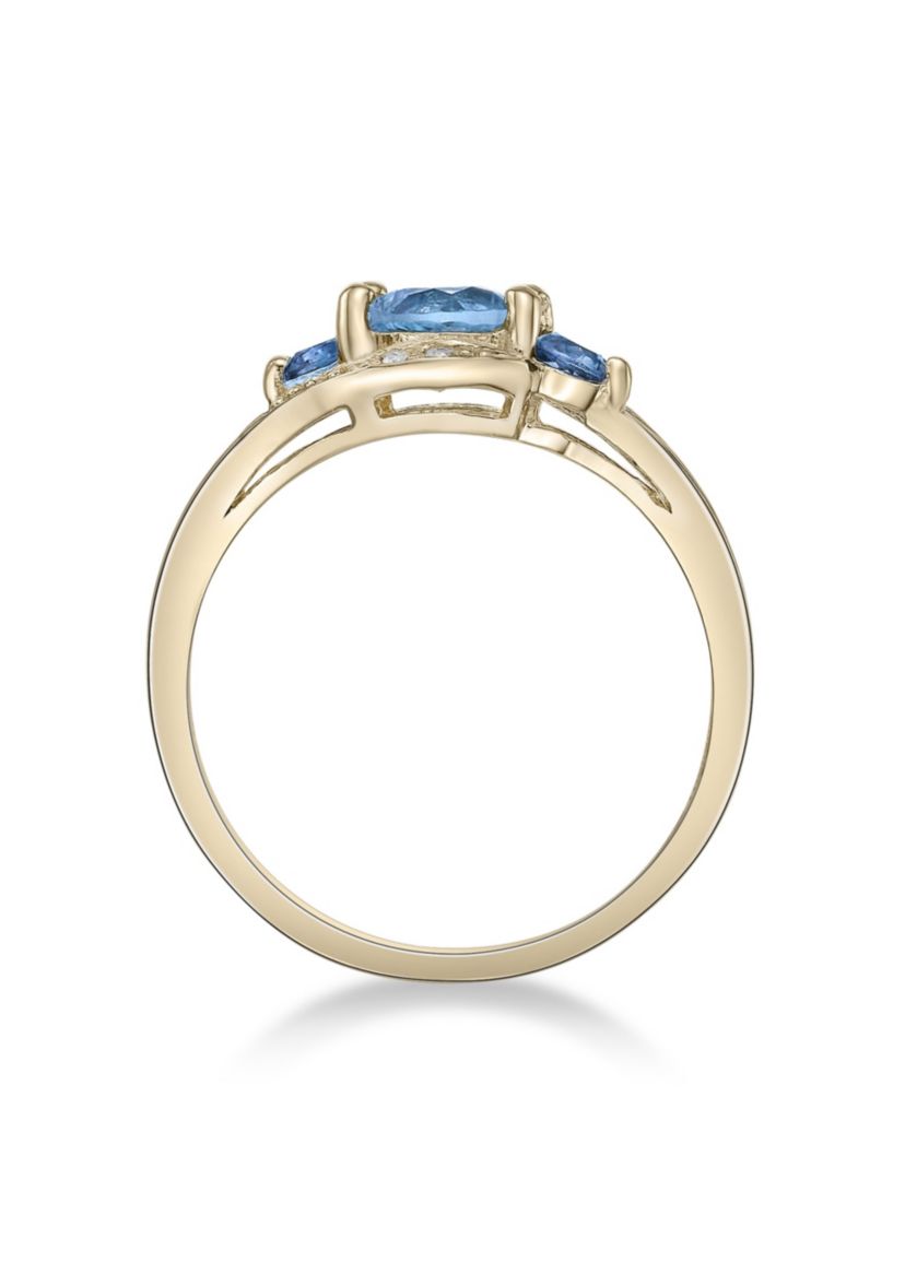 1 1/5 ct. t.w. Blue Topaz and White Topaz Ring in Gold Plated Sterling Silver