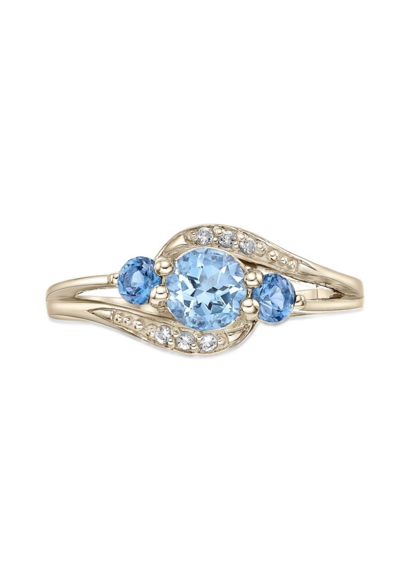 1 1/5 ct. t.w. Blue Topaz and White Topaz Ring in Gold Plated Sterling Silver