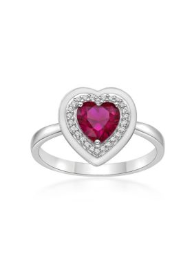 Gemminded Lab Created 1 ct. t.w. Created Ruby Ring in Sterling Silver with White Enamel