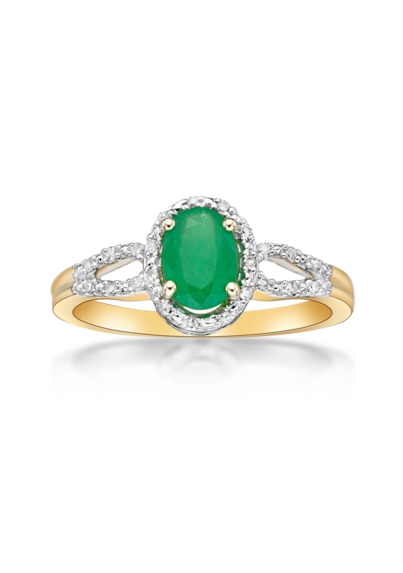3/4 ct. t.w. Emerald and 1/10 ct. t.w. Diamond Ring in 10K Yellow Gold