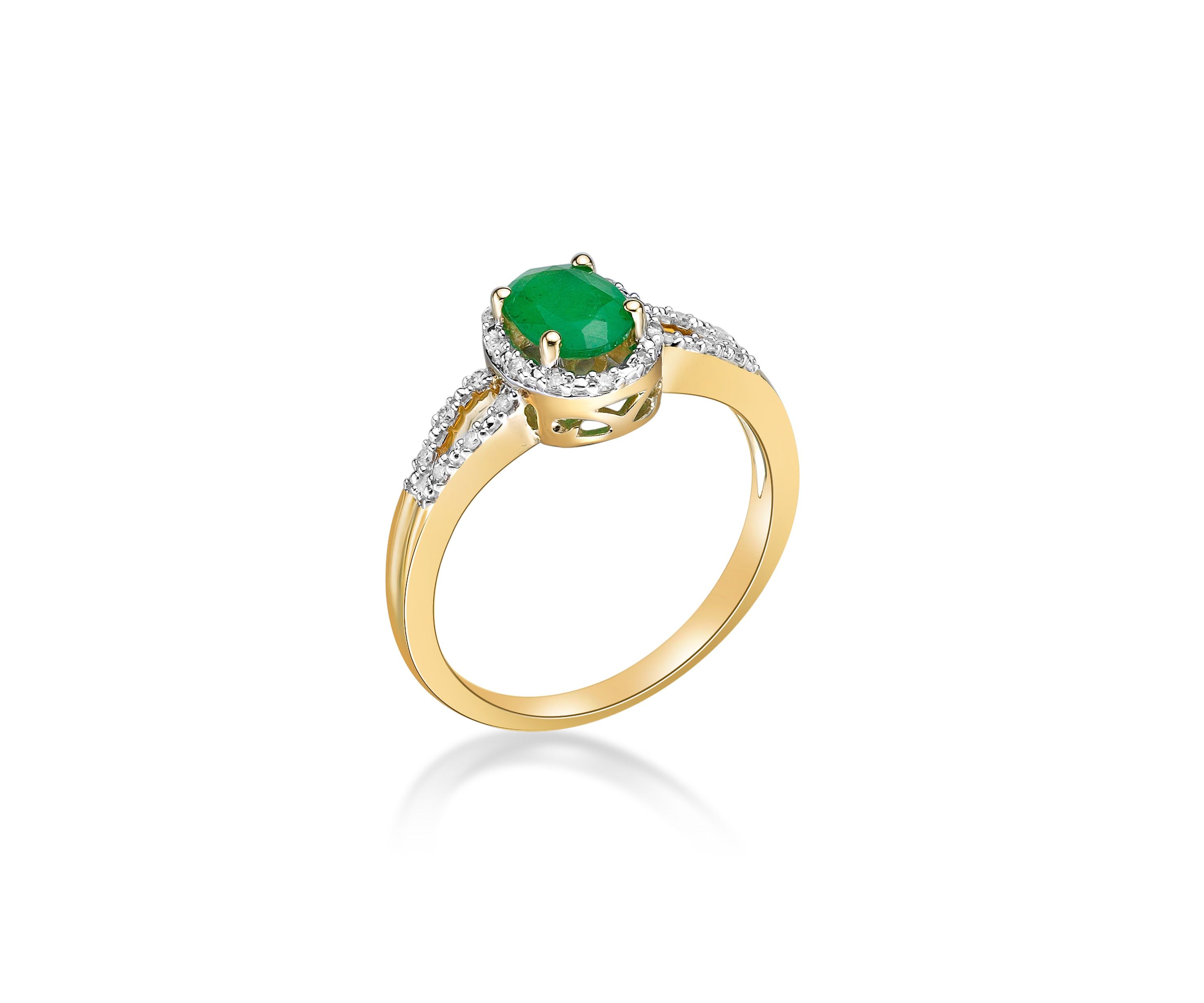 3/4 ct. t.w. Emerald and 1/10 ct. t.w. Diamond Ring in 10K Yellow Gold