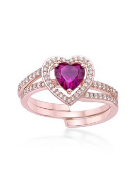 Gemminded Lab Created 2 ct. t.w. Created Ruby and Created White Sapphire Ring in Rose Gold Plated Sterling Silver, Pink, 8