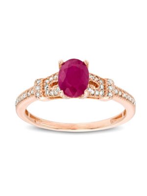 Belk & Co 1 Ct. T.w. Ruby And 1/6 Ct. T.w. Diamond Ring In 10K Rose Gold, Pink, 8 -  0736966877645