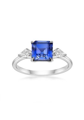Gemminded Lab Created Created Sapphire and Created White Sapphire Ring in Sterling Silver