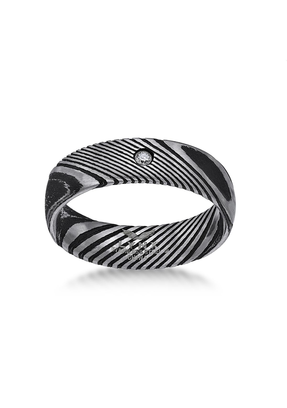 Damascus Steel Ring With Cubic Zirconia and Black Ip