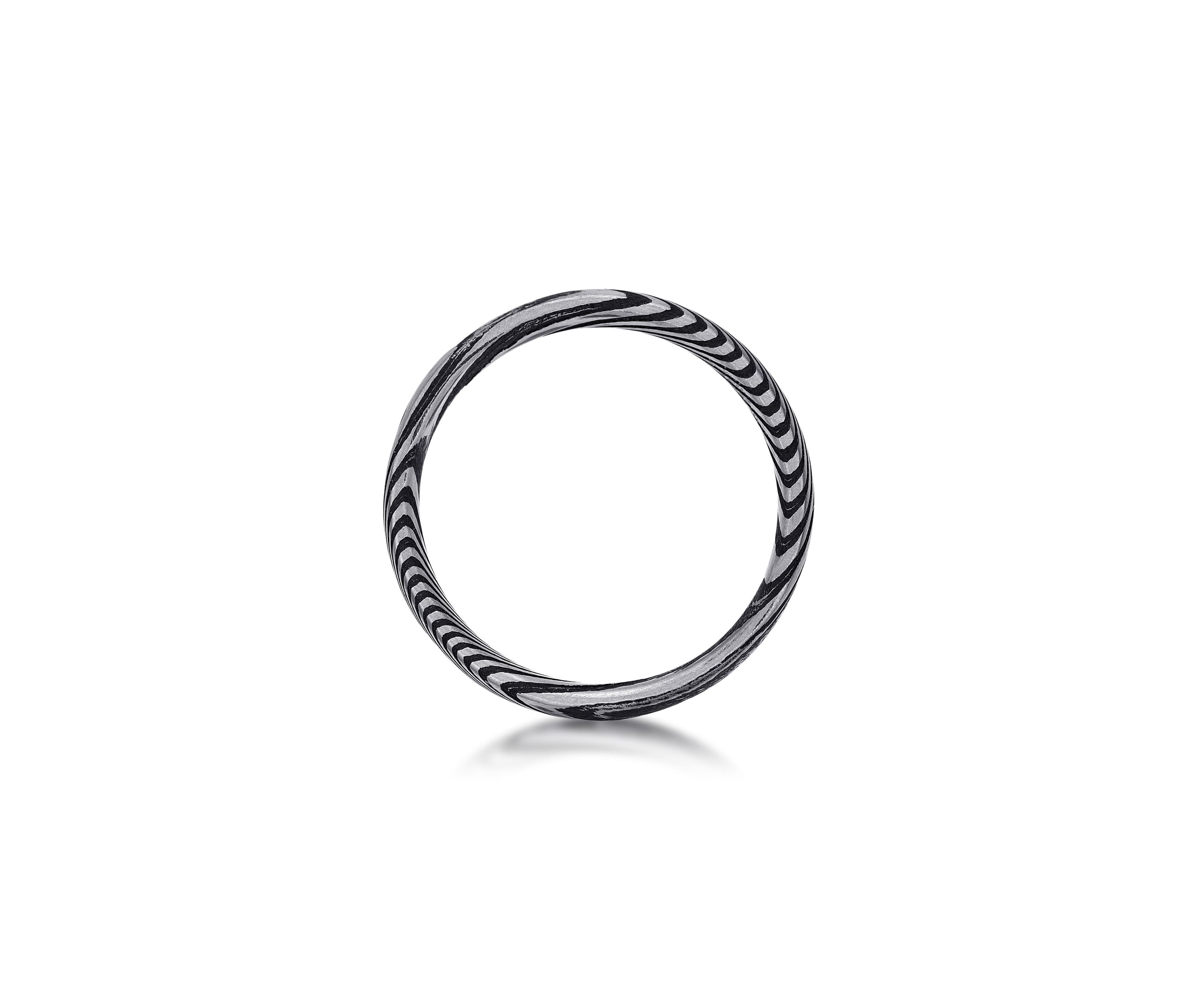 Damascus Steel Ring With Cubic Zirconia and Black Ip