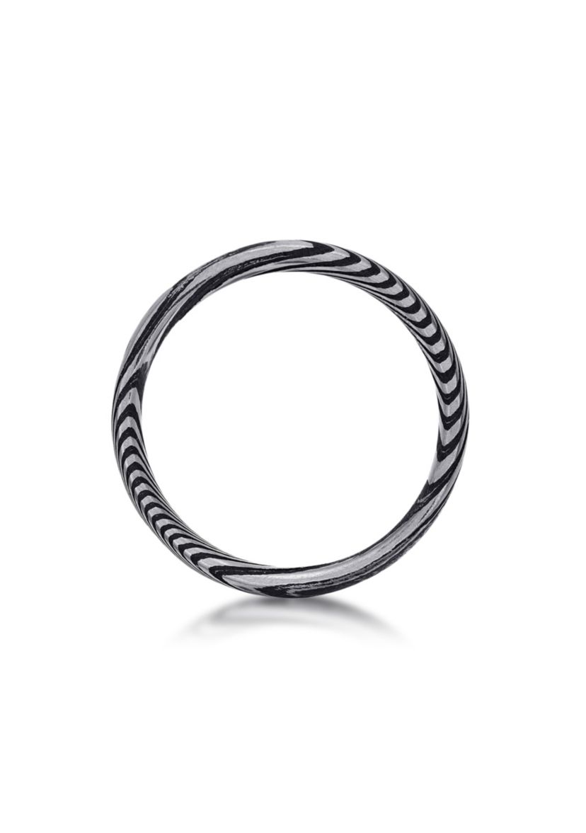Damascus Steel Ring With Cubic Zirconia and Black Ip