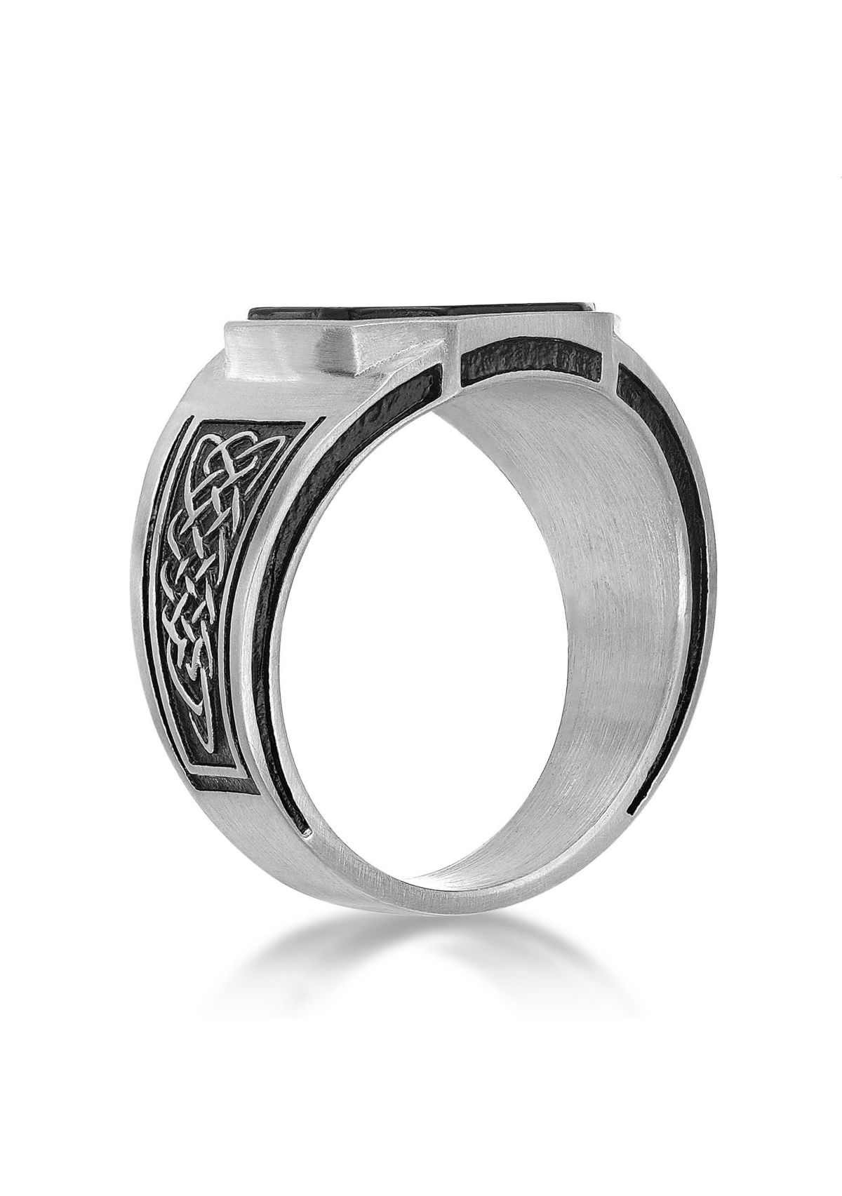 Stainless Steel Ring with Black Agate and Black Ion Plating - 14.5MM