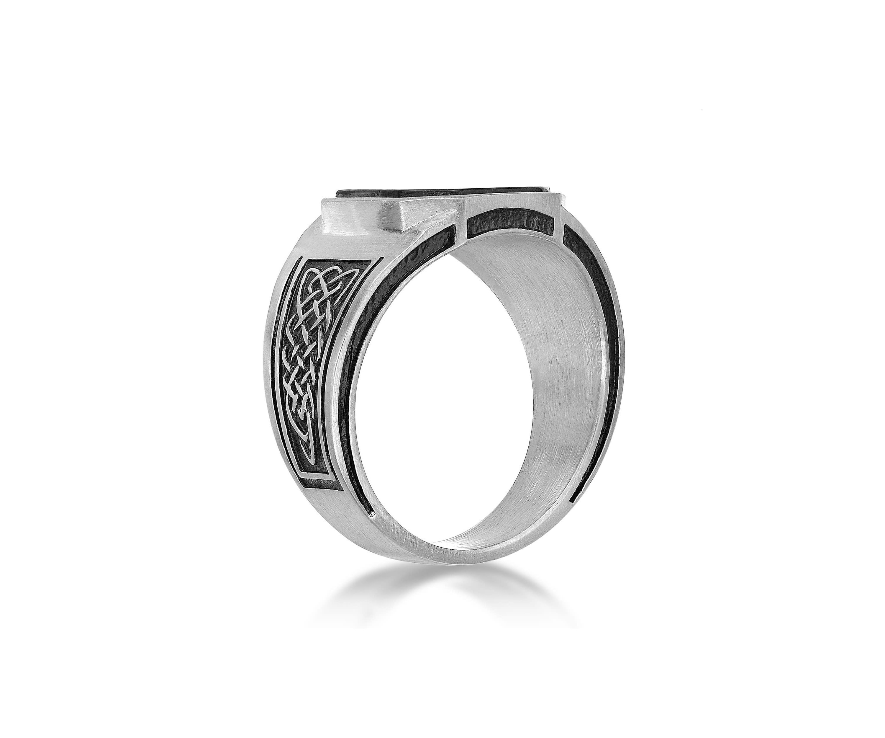 Stainless Steel Ring with Black Agate and Black Ion Plating - 14.5MM