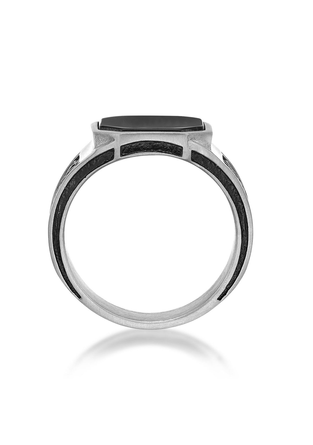 Stainless Steel Ring with Black Agate and Black Ion Plating - 14.5MM