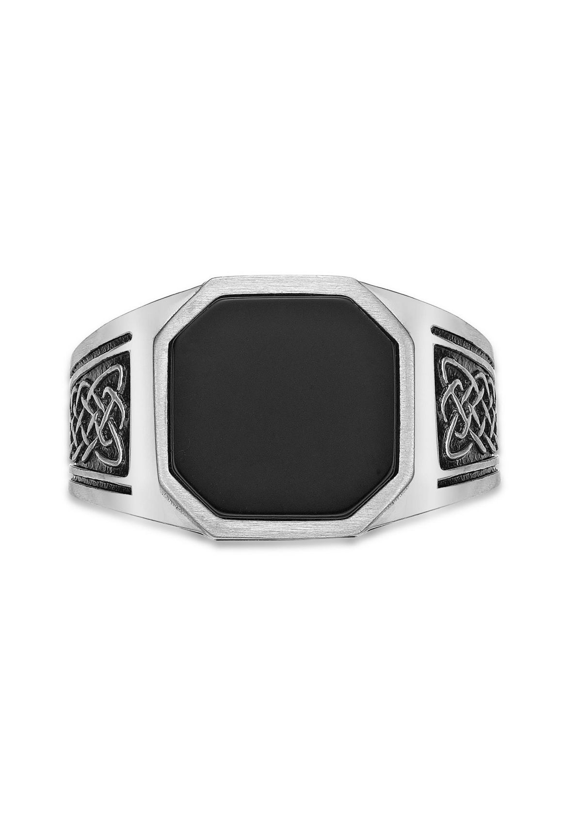 Stainless Steel Ring with Black Agate and Black Ion Plating - 14.5MM