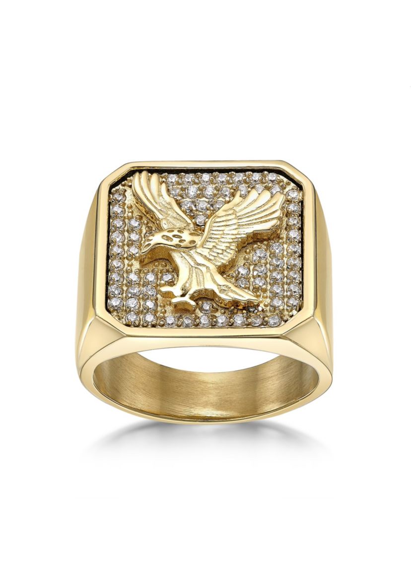 Stainless Steel Ring with Cubic Zirconia and Goldtone Ion Plating - 20MM