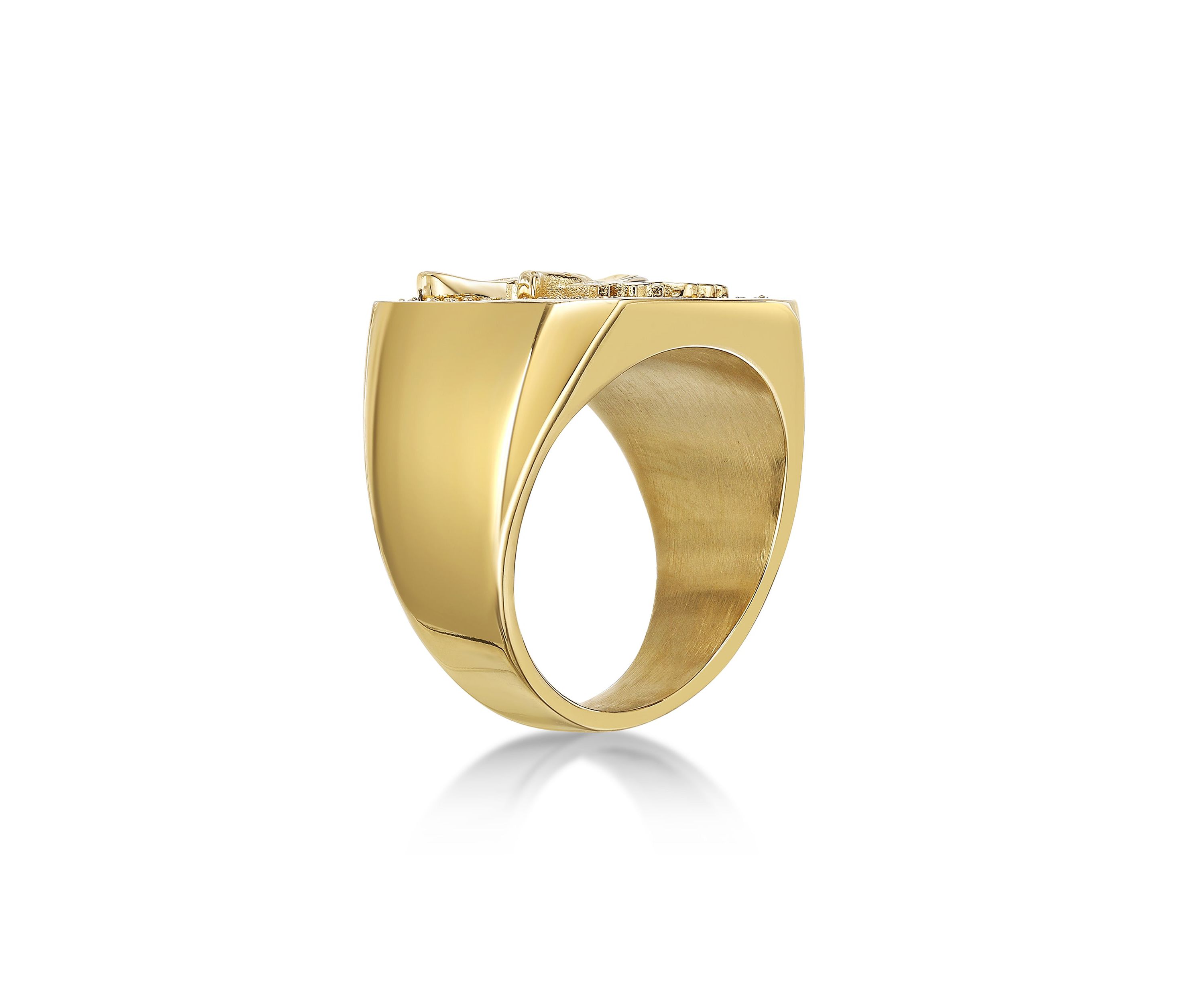Stainless Steel Ring with Cubic Zirconia and Goldtone Ion Plating - 20MM