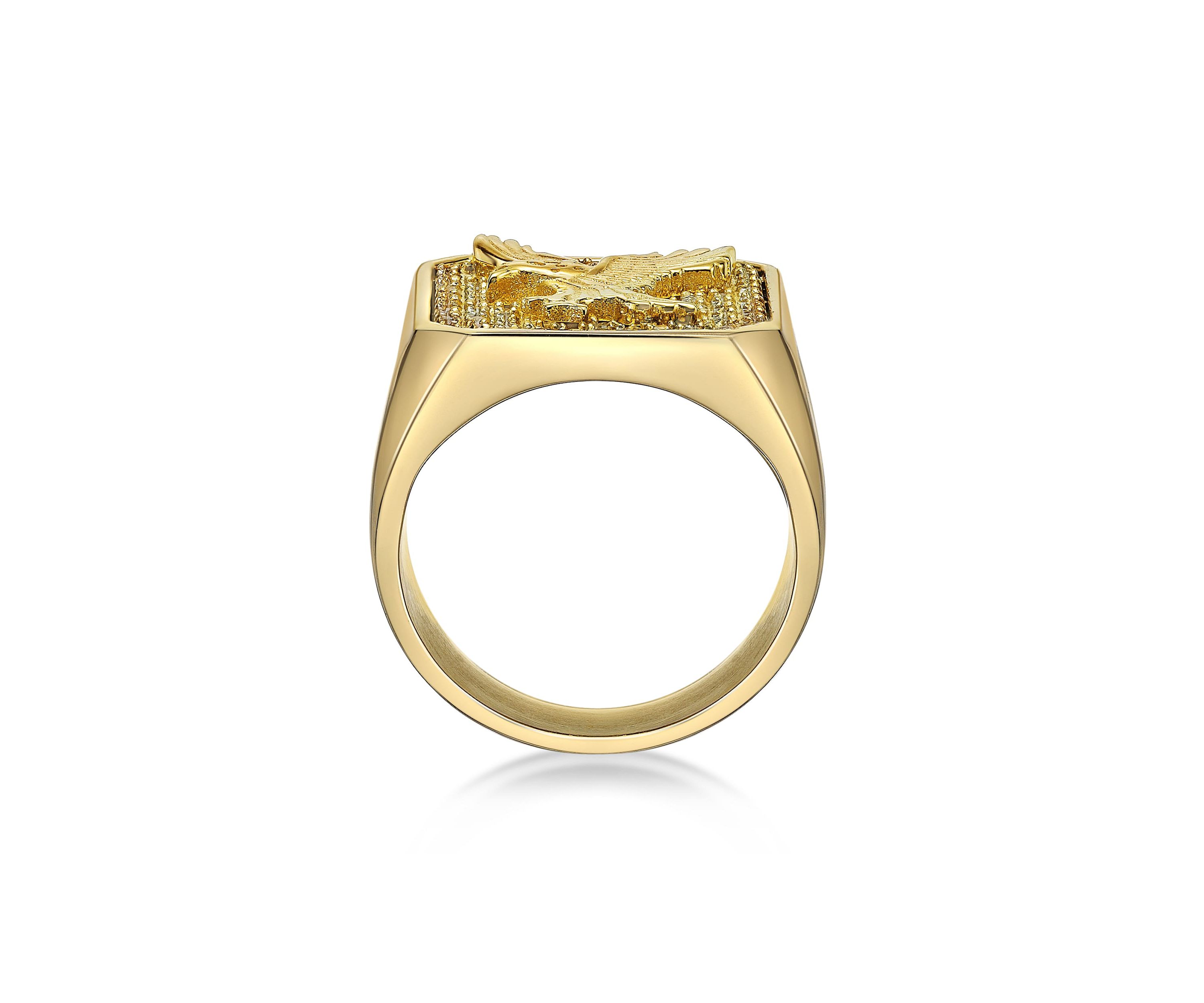 Stainless Steel Ring with Cubic Zirconia and Goldtone Ion Plating - 20MM
