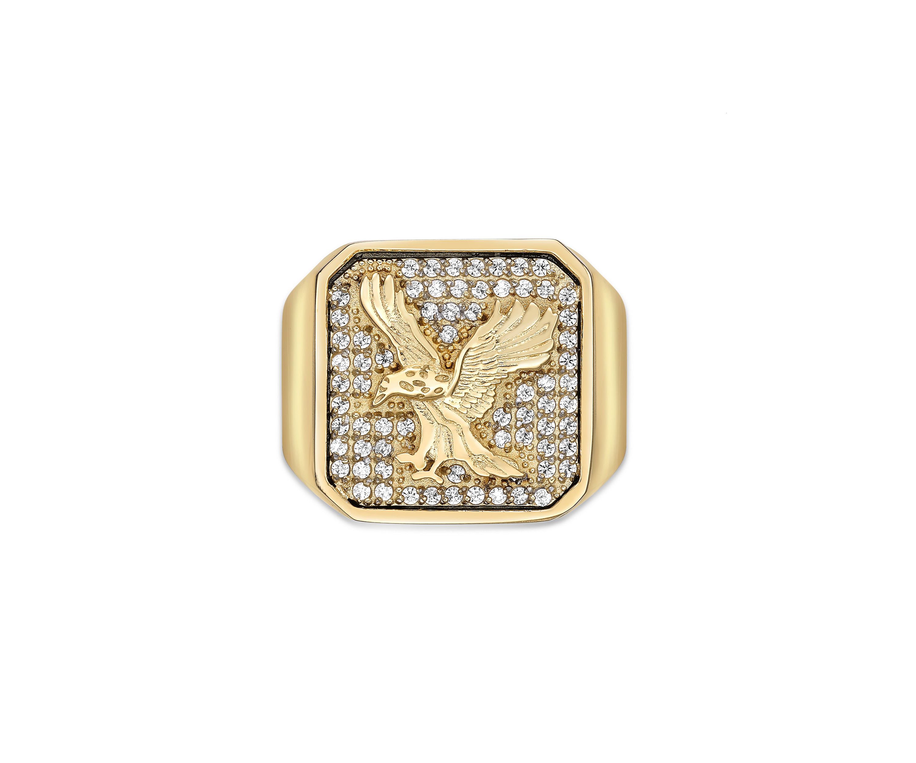 Stainless Steel Ring with Cubic Zirconia and Goldtone Ion Plating - 20MM