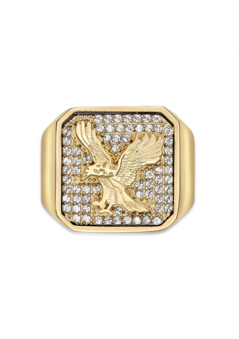 Stainless Steel Ring with Cubic Zirconia and Goldtone Ion Plating - 20MM