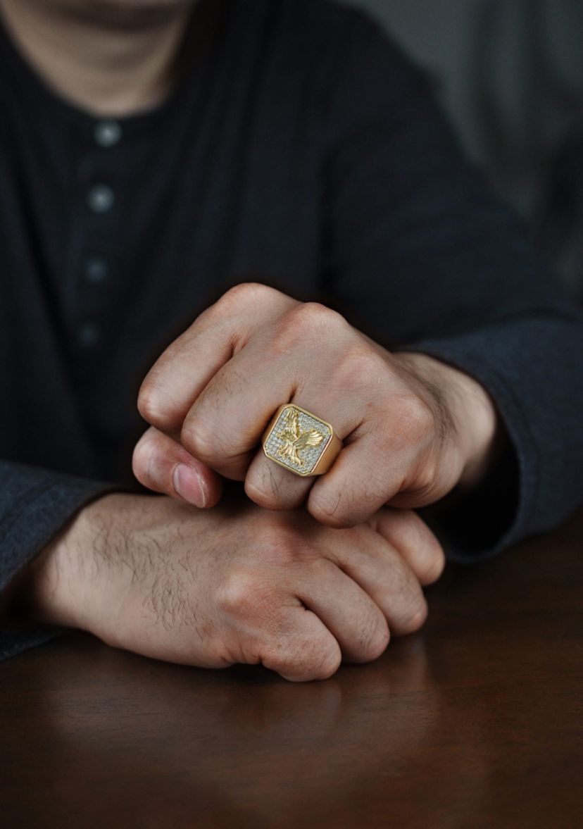 Stainless Steel Ring with Cubic Zirconia and Goldtone Ion Plating - 20MM
