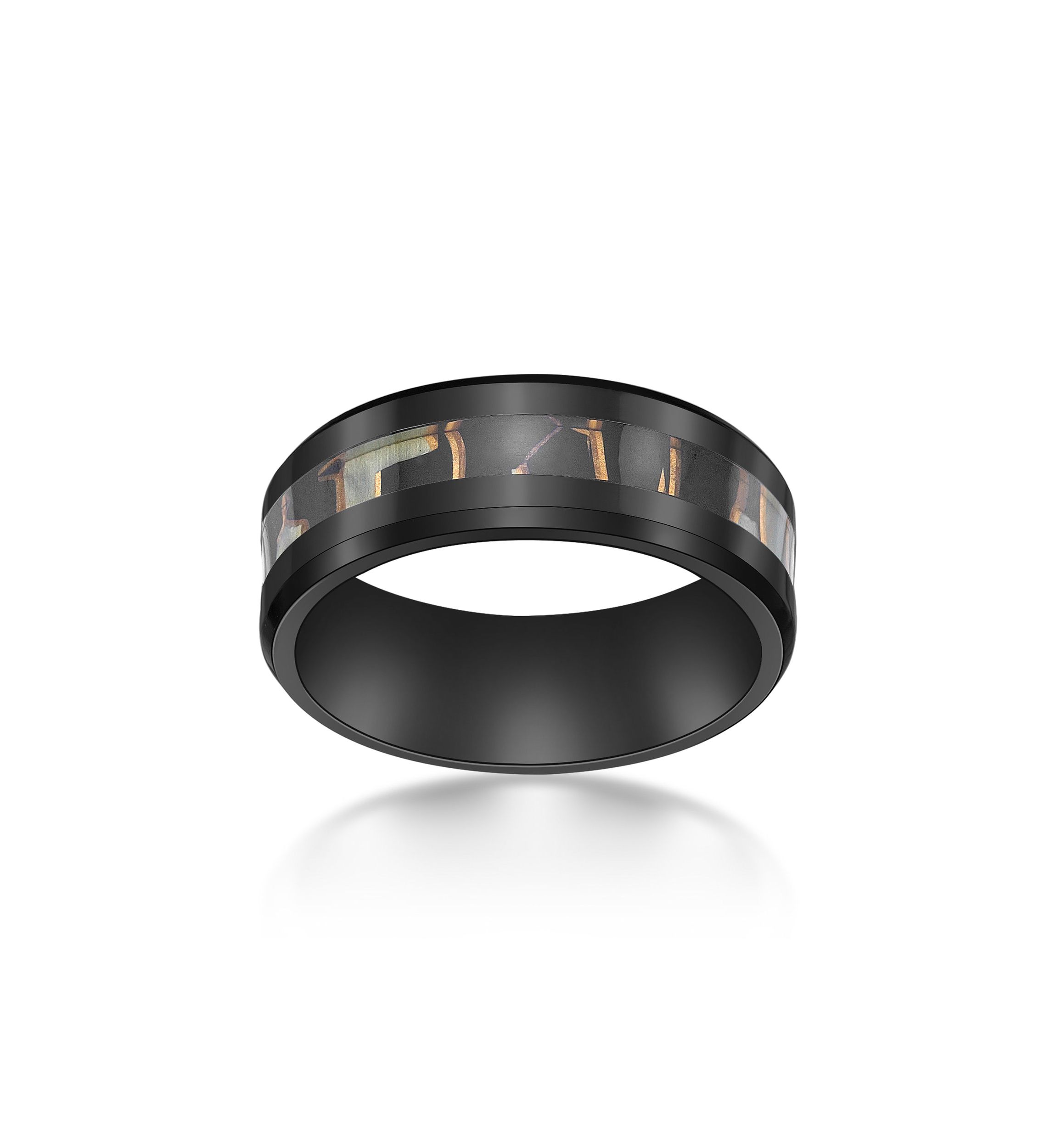 Black Zirconium Ring With Abalone Shell Inlay