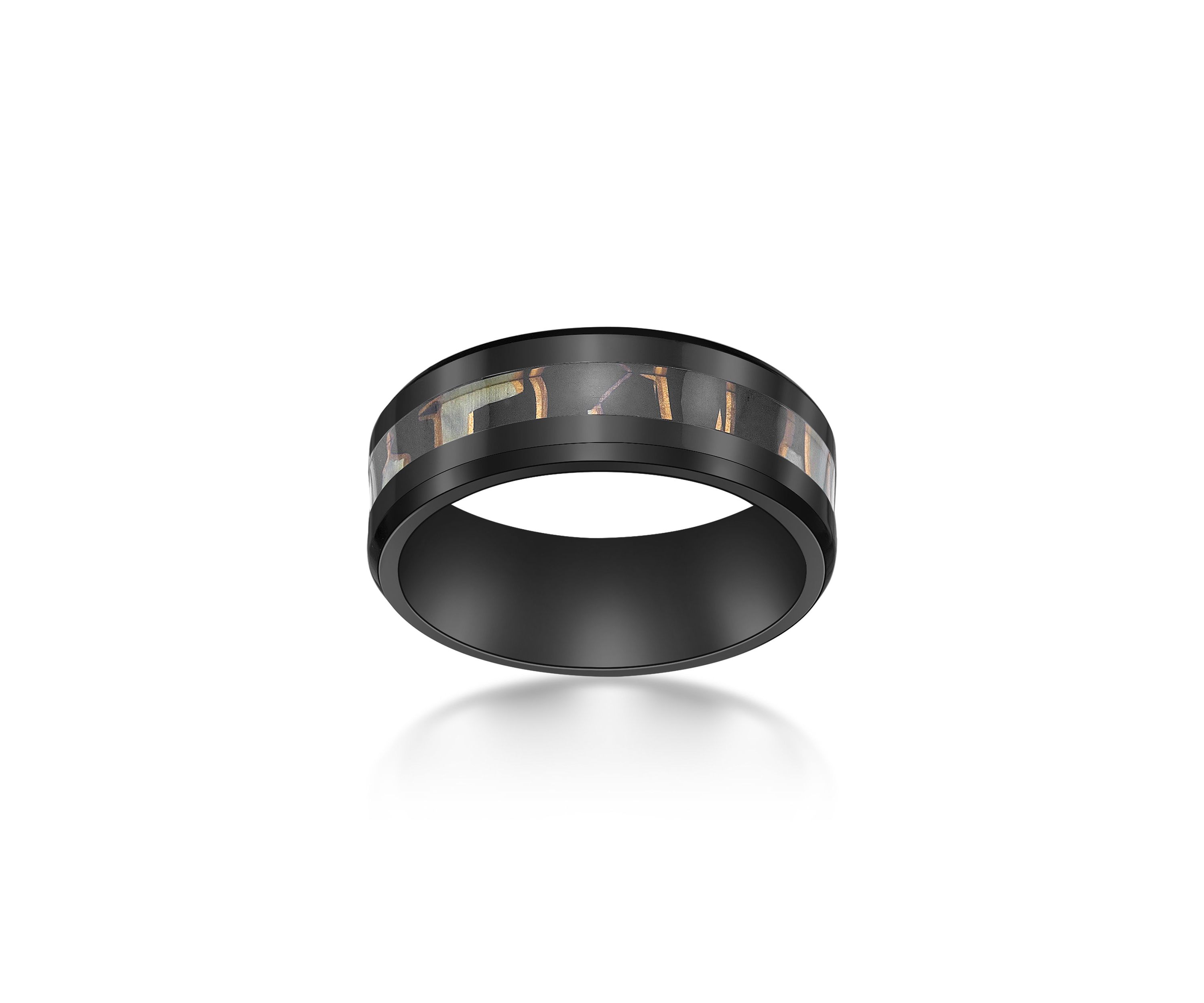 Black Zirconium Ring With Abalone Shell Inlay