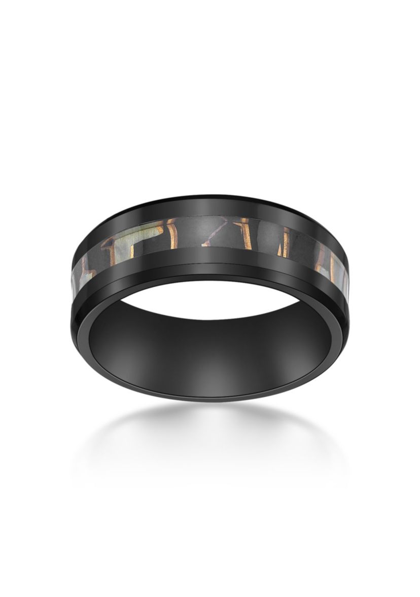 Black Zirconium Ring With Abalone Shell Inlay