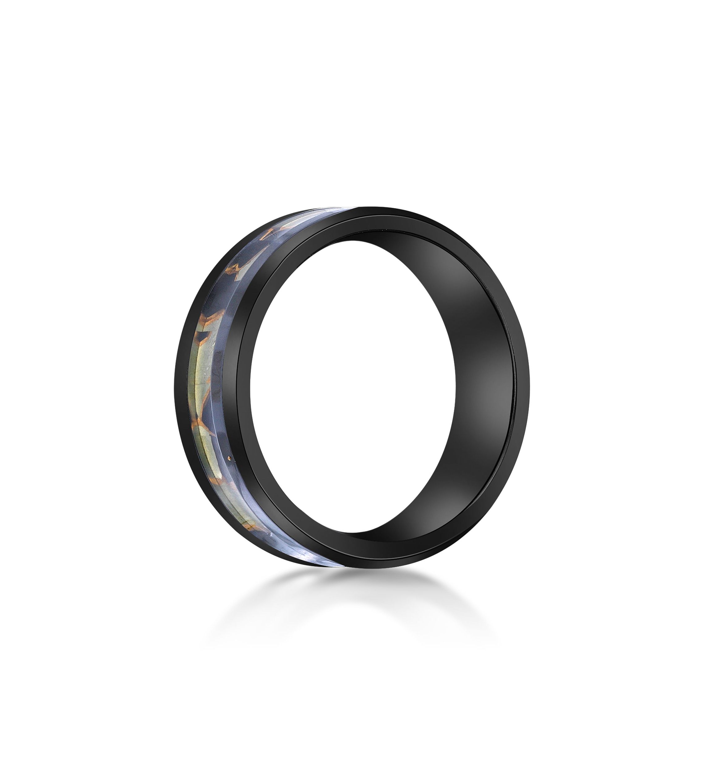 Black Zirconium Ring With Abalone Shell Inlay