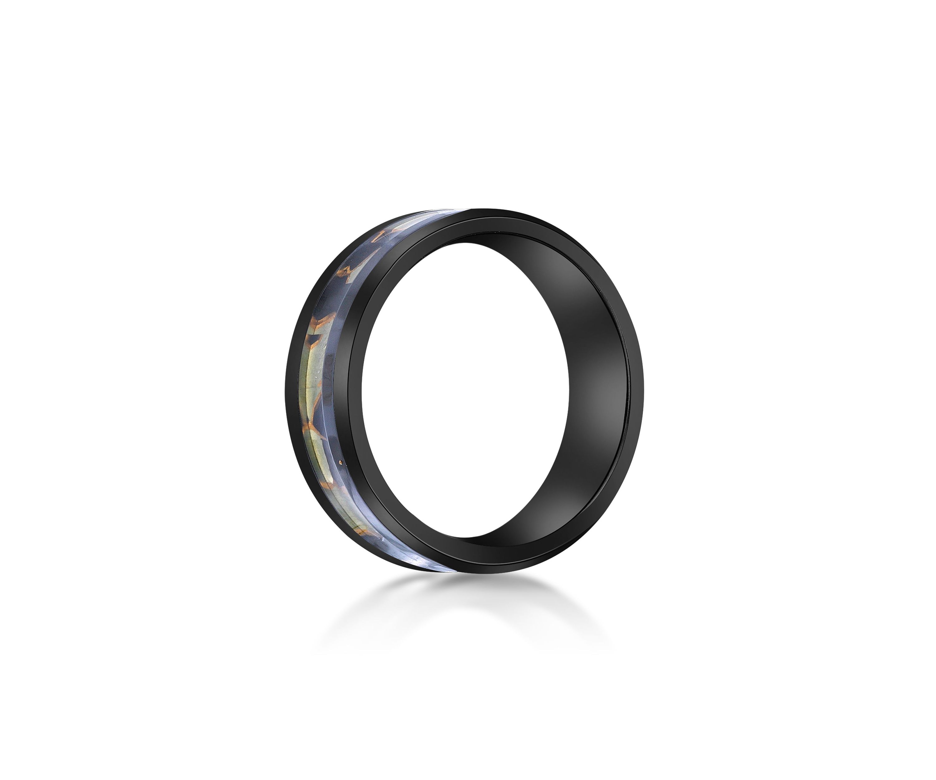 Black Zirconium Ring With Abalone Shell Inlay