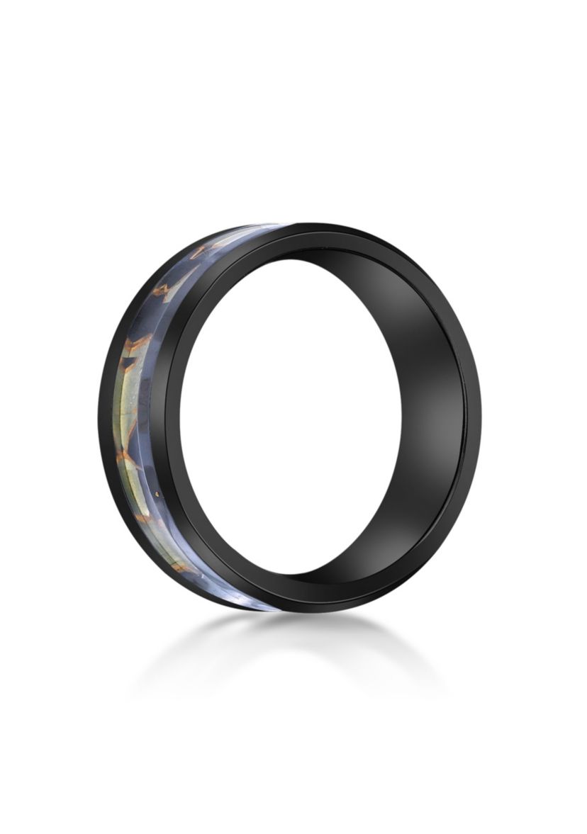 Black Zirconium Ring With Abalone Shell Inlay