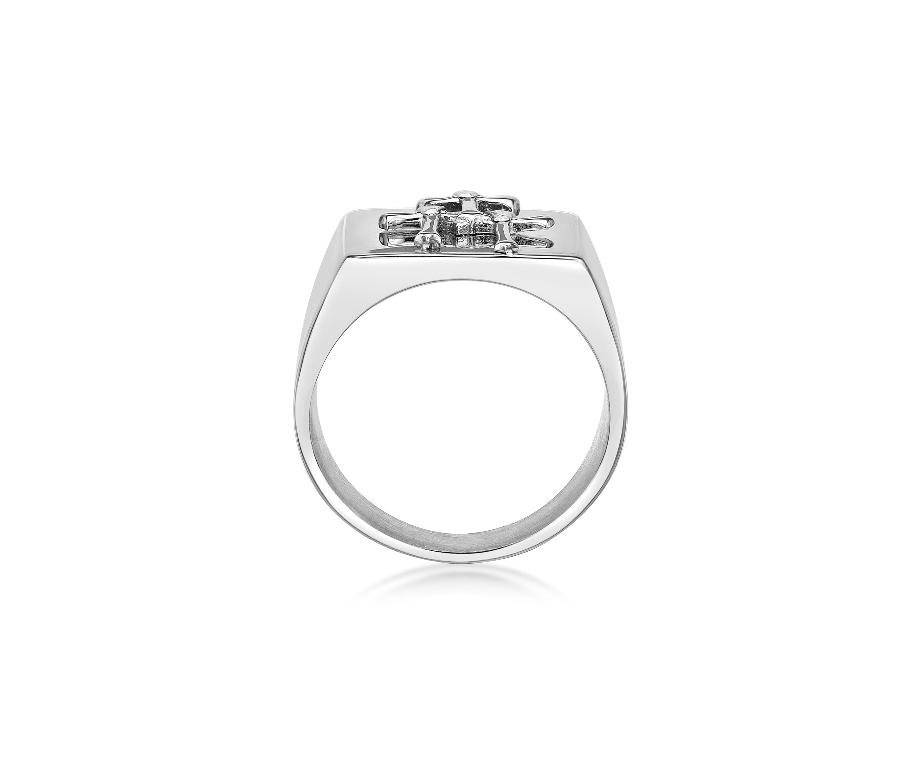 Stainless Steel And Crystal Cross Ring