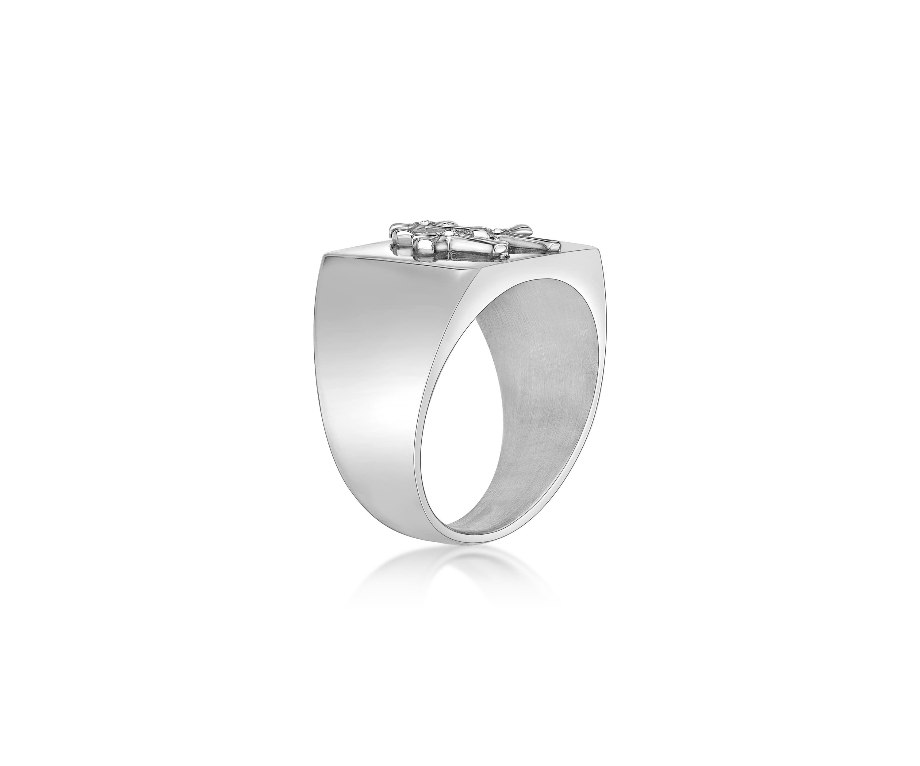 Stainless Steel And Crystal Cross Ring