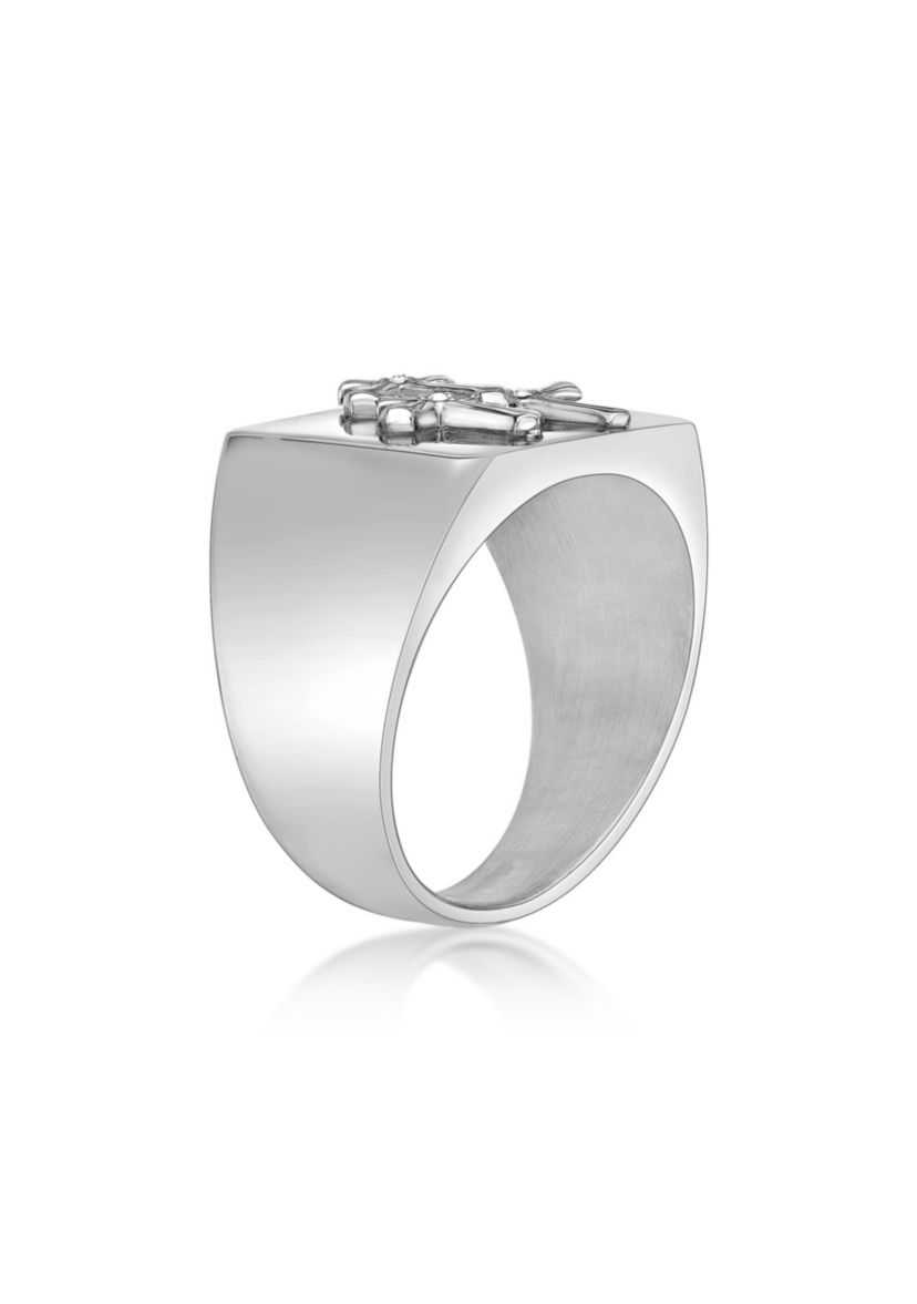 Stainless Steel And Crystal Cross Ring