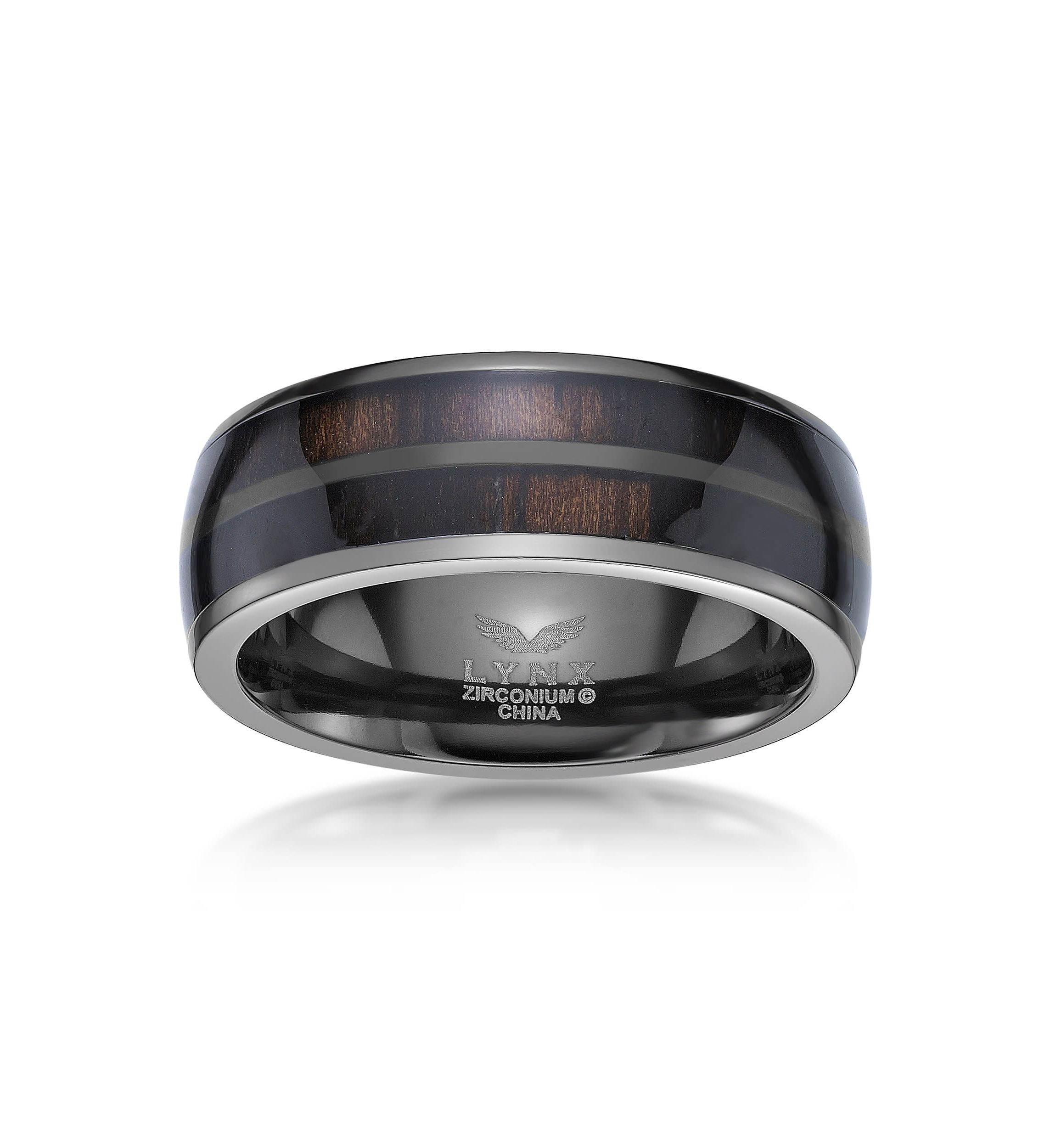 Black Zirconium Ring with Wood Sheet Inlay - 8MM