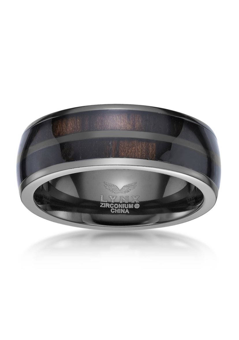 Black Zirconium Ring with Wood Sheet Inlay - 8MM