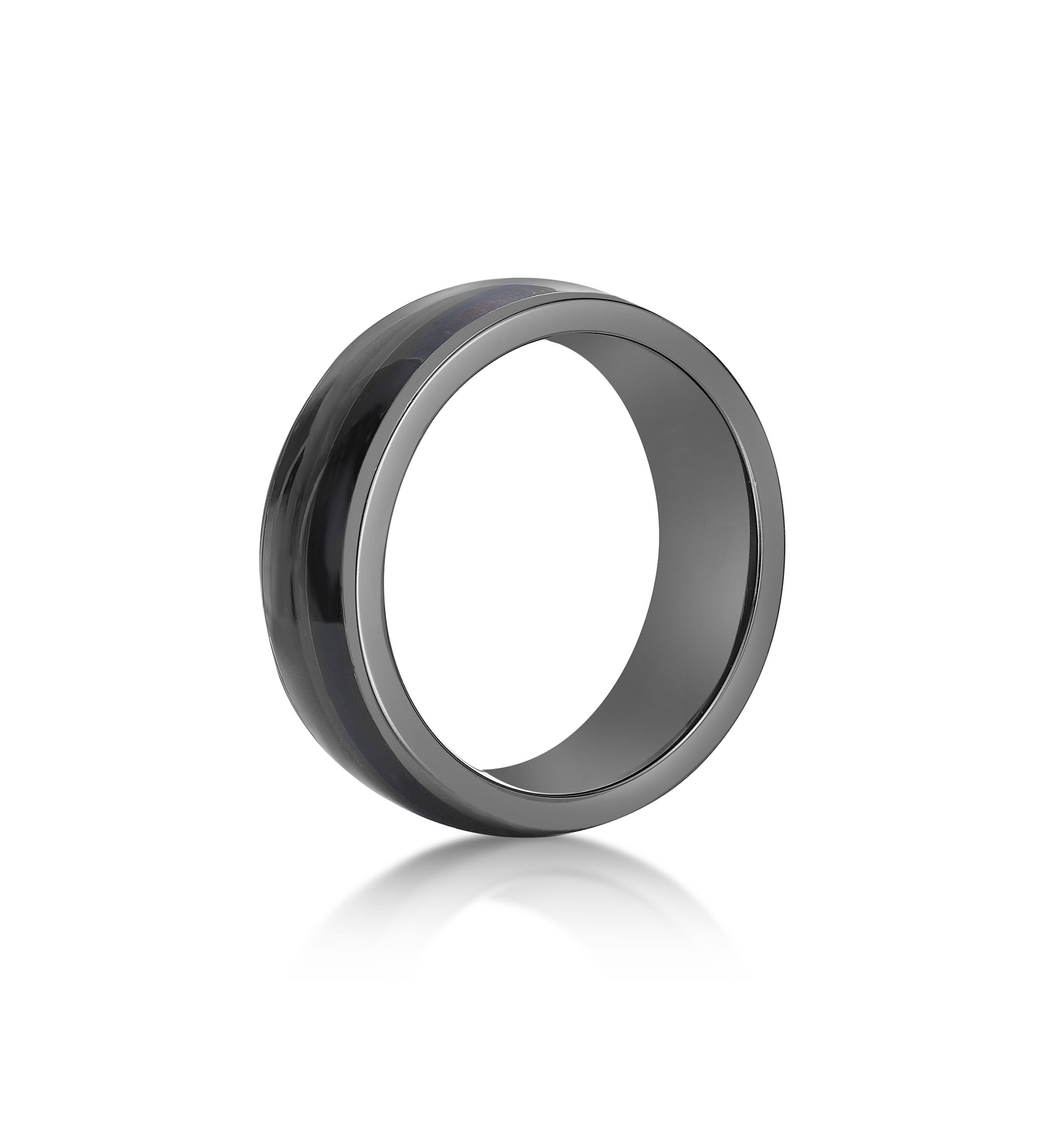Black Zirconium Ring with Wood Sheet Inlay - 8MM