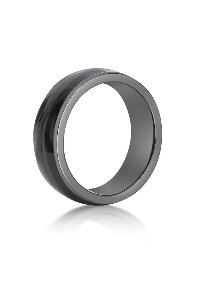 Black Zirconium Ring with Wood Sheet Inlay - 8MM