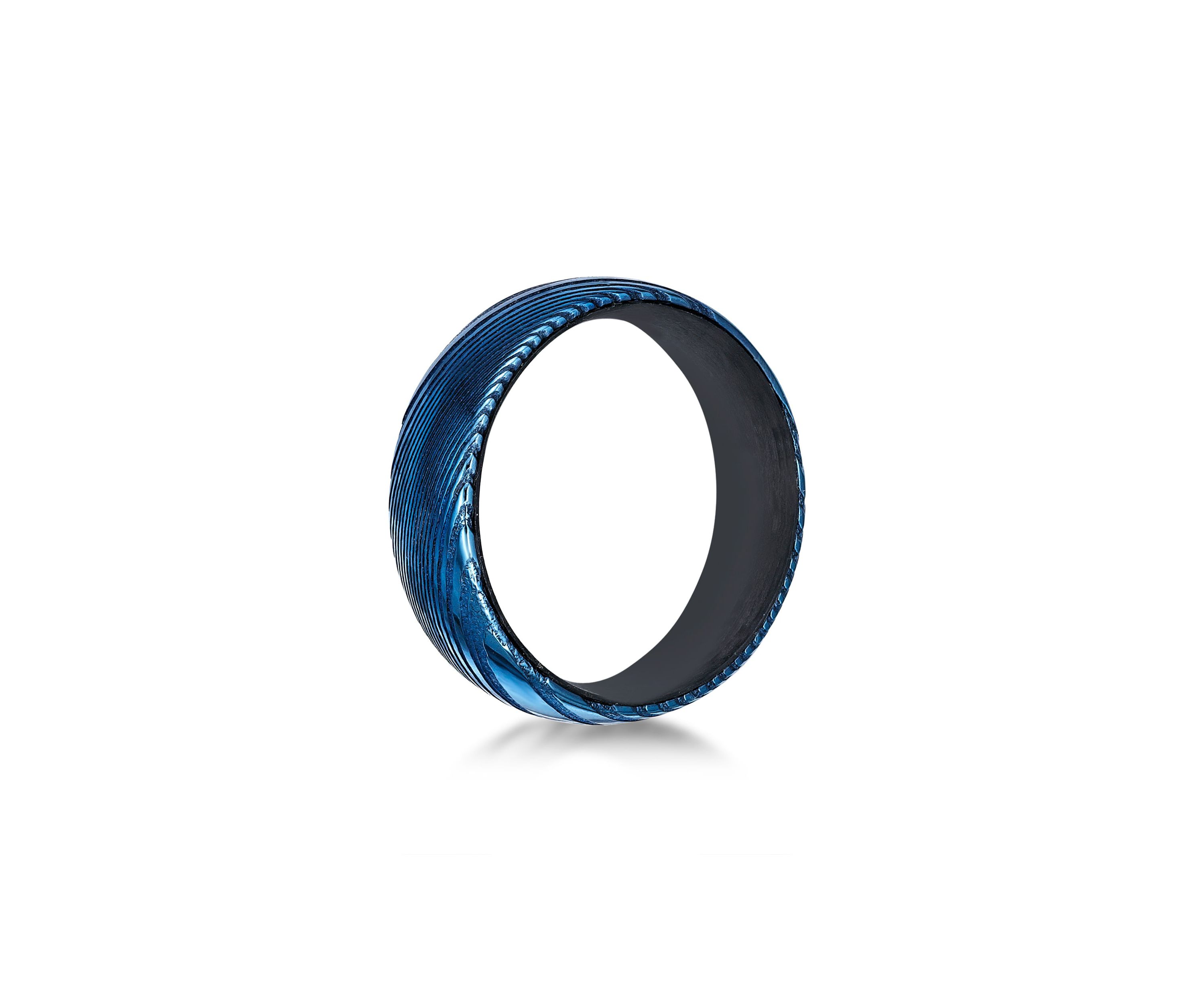 Damascus Steel Ring With Carbon Fiber Sleeve