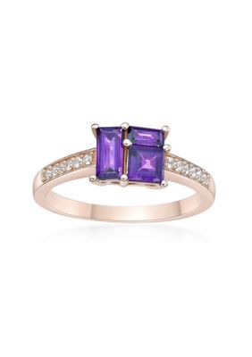 Gemminded Amethyst and Created White Sapphire Ring in 2 Micron Rose Gold Plated Sterling Silver