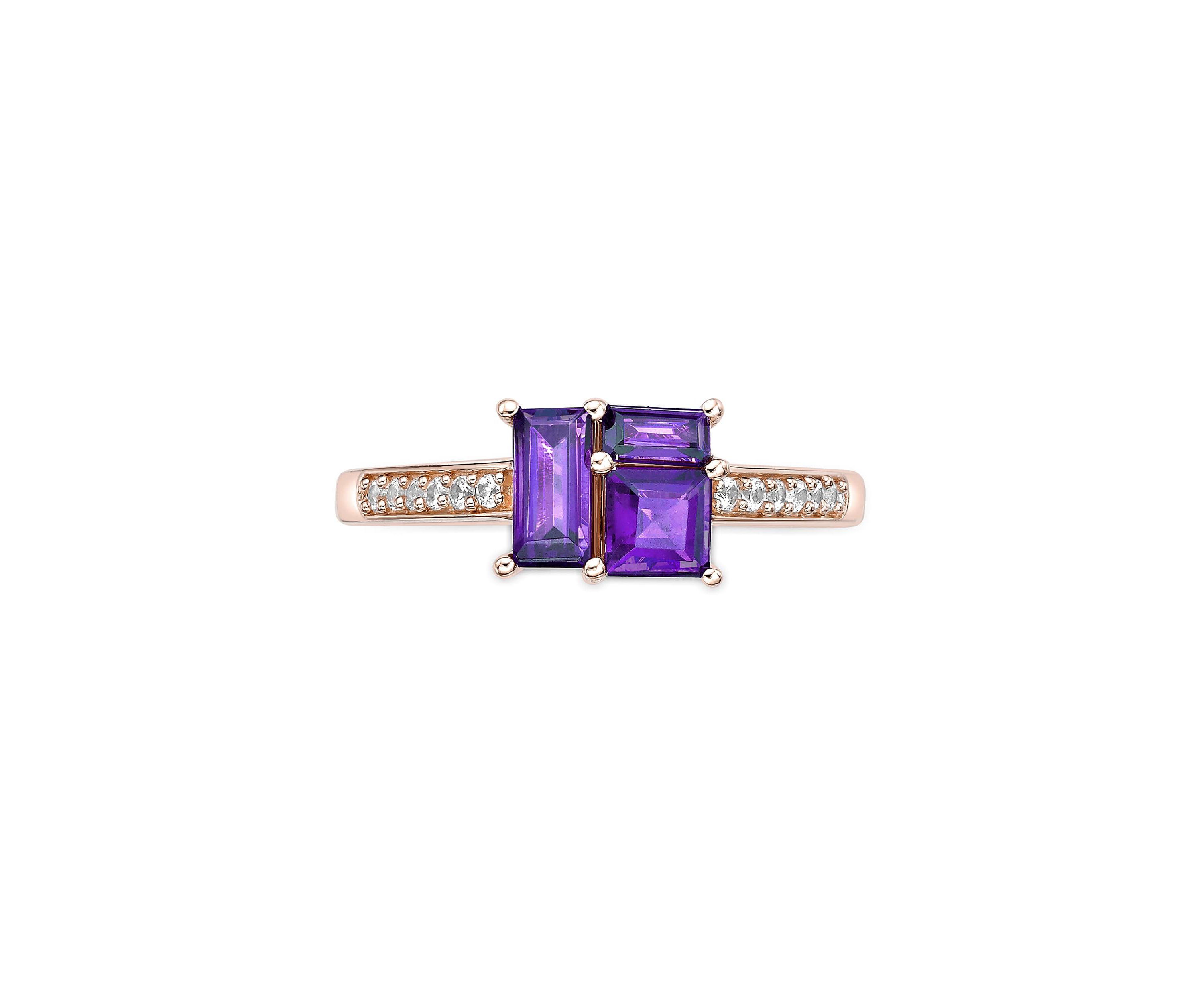 Amethyst and Created White Sapphire Ring in 2 Micron Rose Gold Plated Sterling Silver