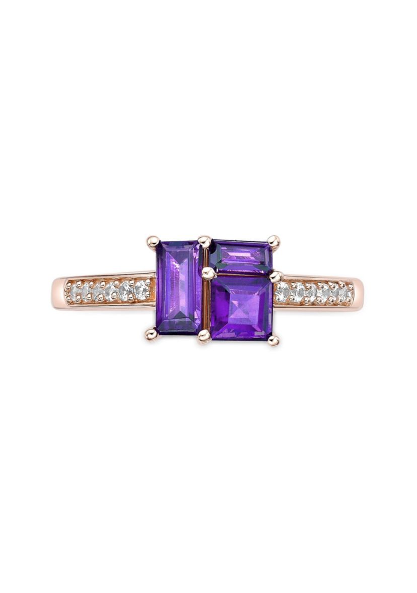 Amethyst and Created White Sapphire Ring in 2 Micron Rose Gold Plated Sterling Silver