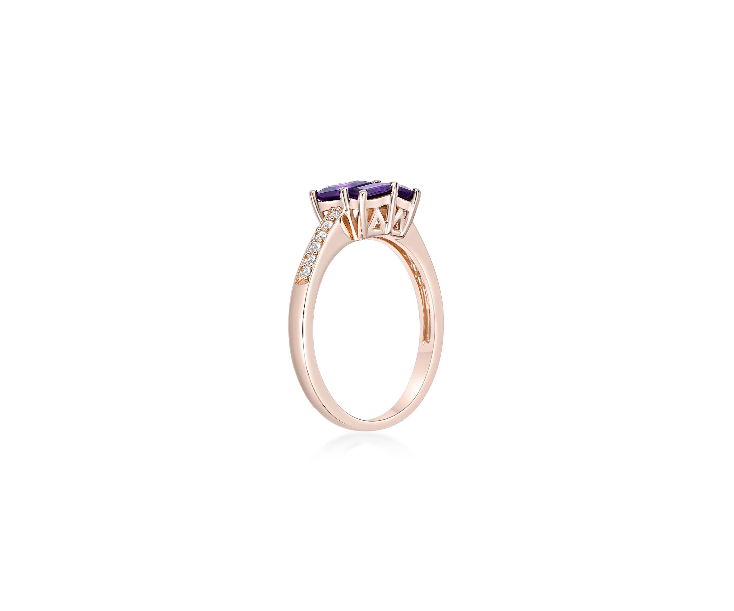 Amethyst and Created White Sapphire Ring in 2 Micron Rose Gold Plated Sterling Silver