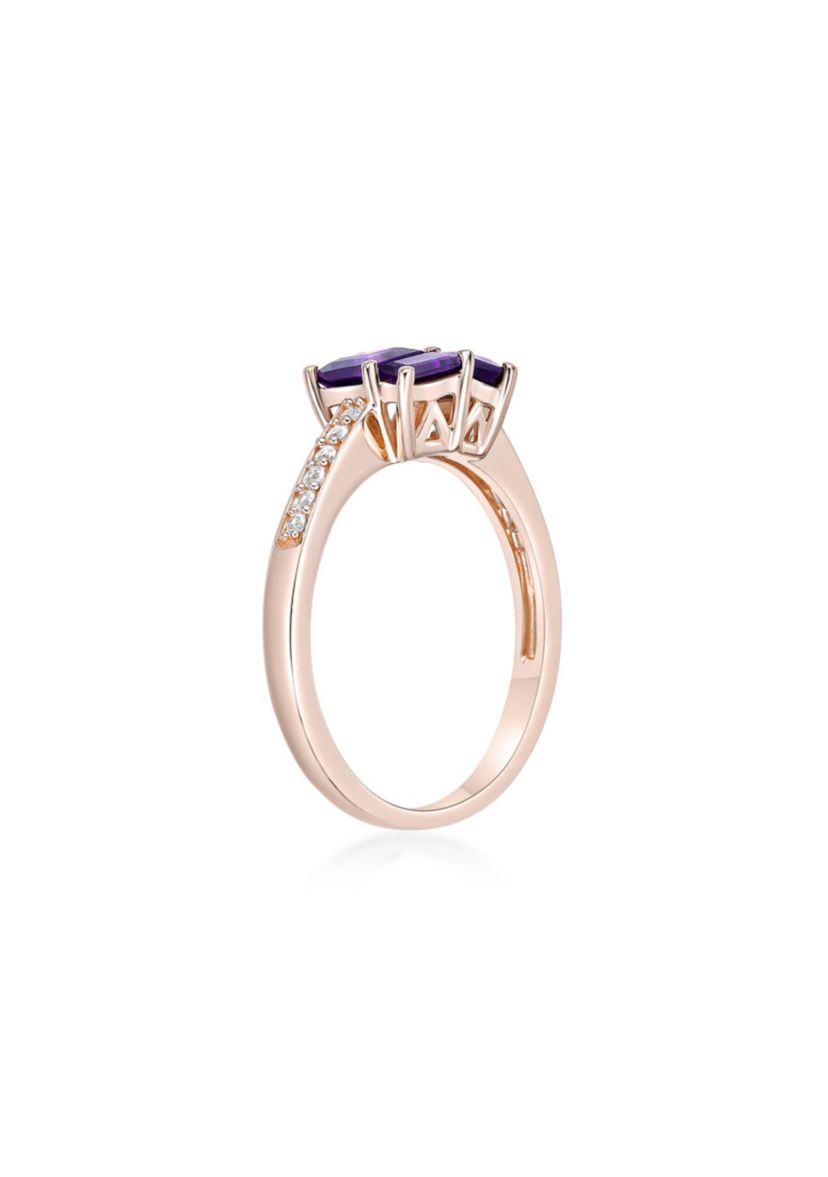 Amethyst and Created White Sapphire Ring in 2 Micron Rose Gold Plated Sterling Silver