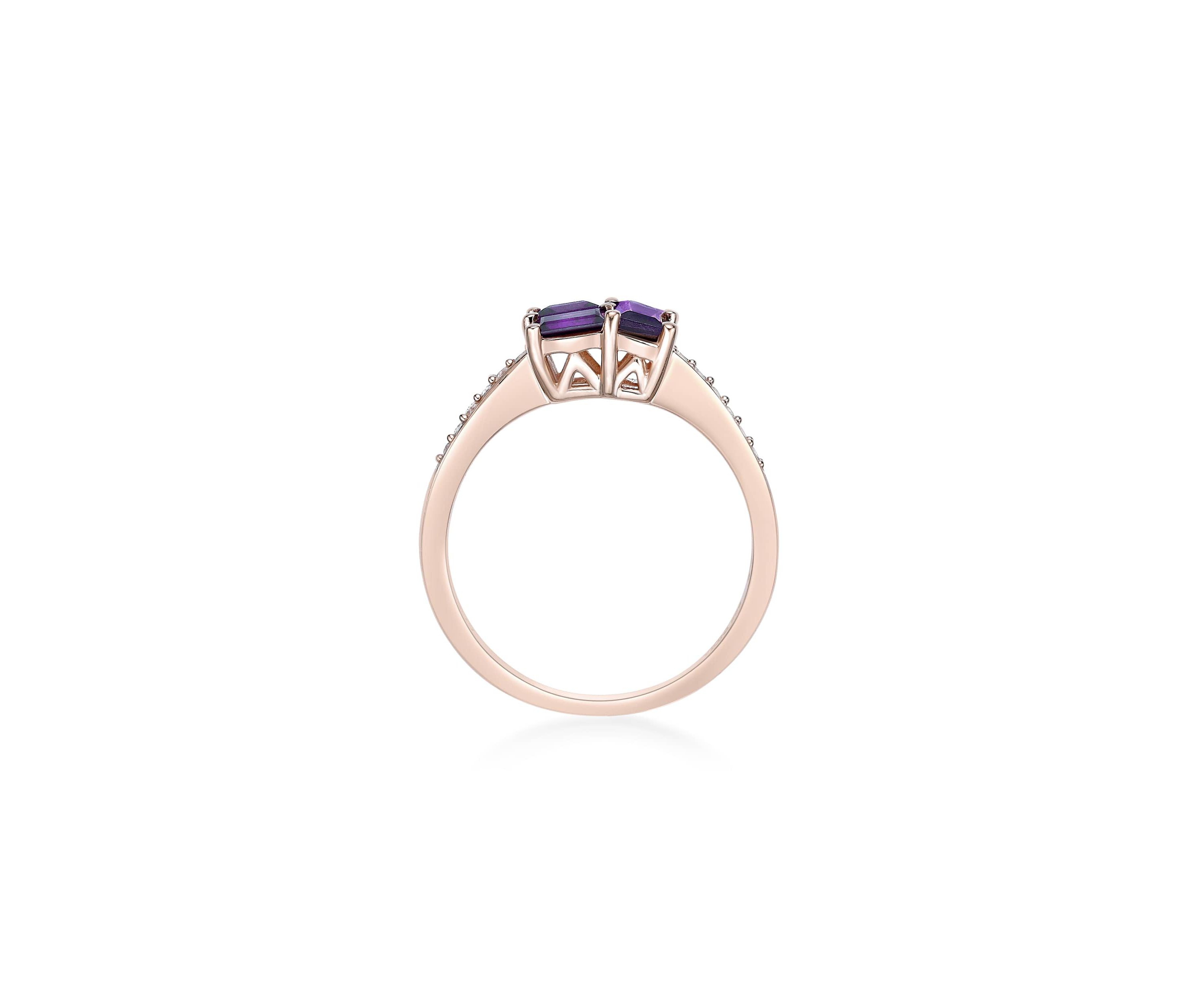 Amethyst and Created White Sapphire Ring in 2 Micron Rose Gold Plated Sterling Silver
